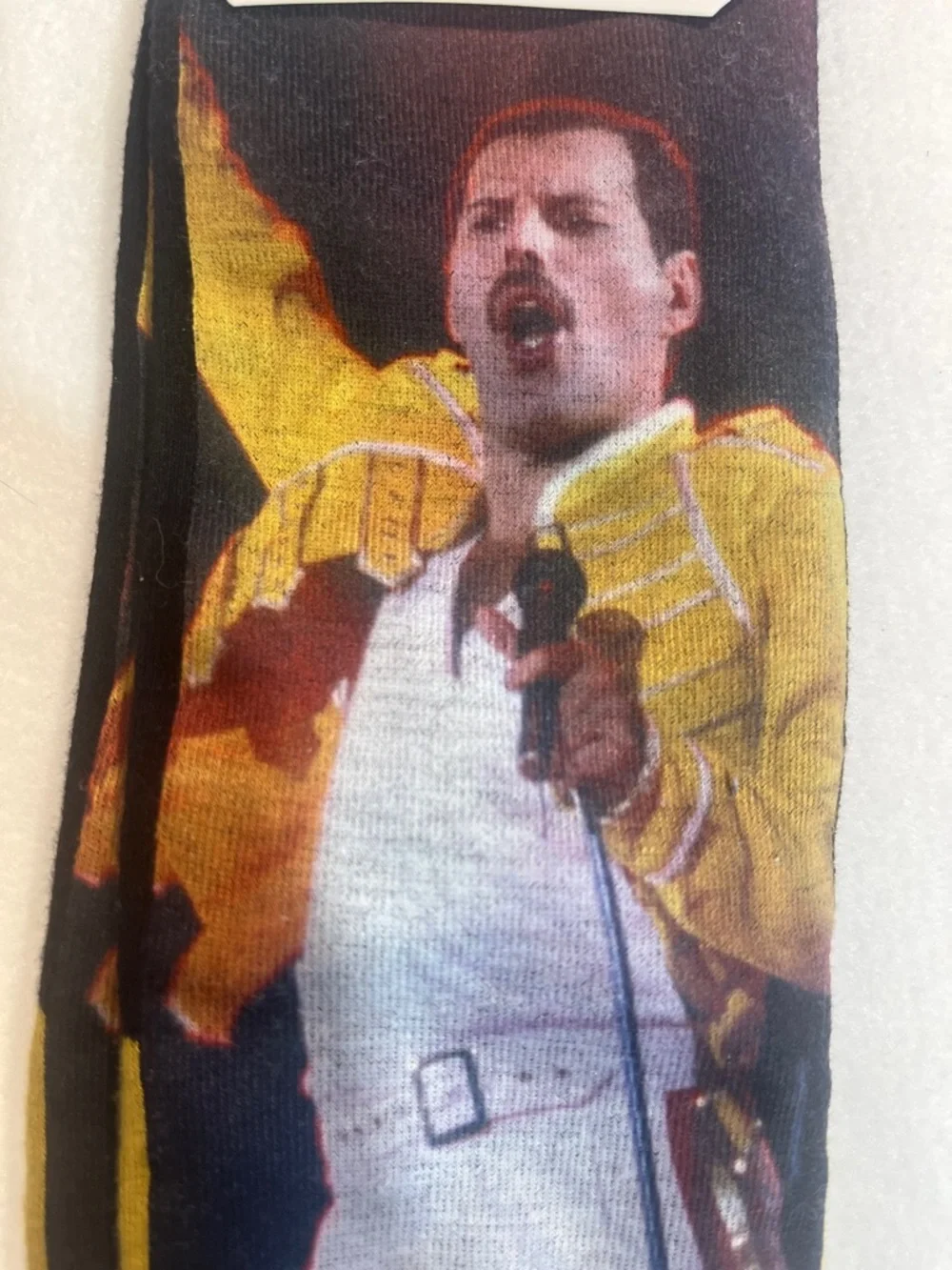Freddie Mercury Graphic Crew Socks in Yellow - Good Luck Sock